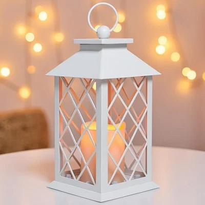 13" Metal Vintage Lantern with Pillar Flameless Candles, Battery Operated White - Image 1 of 4
