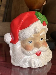 Jarrón jardinero vintage de cerámica con cabeza de Papá Noel Navidad ojos azules - Imagen 1 de 14