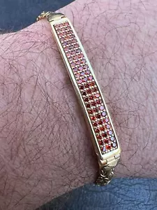 Men Real Presidential ID Bracelet 14k Gold Plated Silver Iced Simulated Red Ruby - Picture 1 of 12