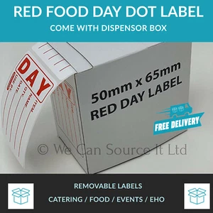 Day Dot Stickers Red Labels – 50x65mm Food Hygiene Labelling – 10-10000 Labels - Picture 1 of 12
