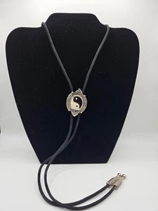 Vintage Sliver Ying Yang Pendant Cowboy Line Dancing Costume Bolo 90s Necklace - Picture 1 of 10