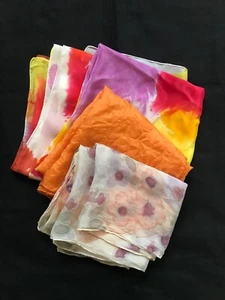 Vintage Silk Rolled edge Scarves 3 set Orange Floral Bright multicolor square - Picture 1 of 11