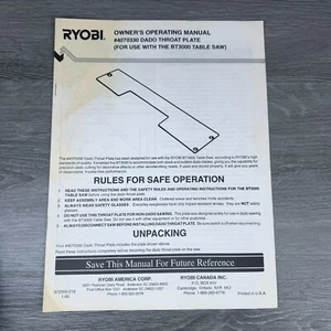 Vtg Owner's Operating Manual RYOBI Dado Throat Plate #4070330 Guide Only - Picture 1 of 11