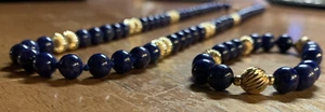 Blaues Lapis Set Perlen 24" Halskette 14K Gold Perlen mit 7" Armband 14k - Bild 1 von 8