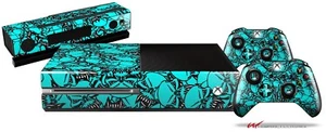 Scattered Skulls Neon Teal Skin Set fits XBOX One Console Controllers - Picture 1 of 2
