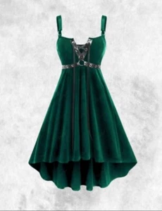 New Gothic Green Velvet Corset V-neck Studded Dip Hem Dress size 4XL 24 26 28 - Picture 1 of 4