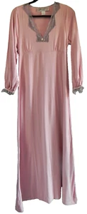 Hopeless Romantic pink long sleeve gray lace trim Nightgown Vintage Size M - Picture 1 of 4