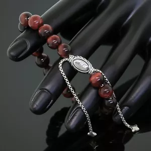 David Yurman 8mm Red Tiger's Eye Spiritual Beads Bracelet 925 Sterling Silver - Picture 1 of 3