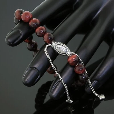 Pulsera David Yurman 8 mm Ojo de Tigre Rojo Cuentas Espirituales Plata de Ley 925 Foto 1 de 3