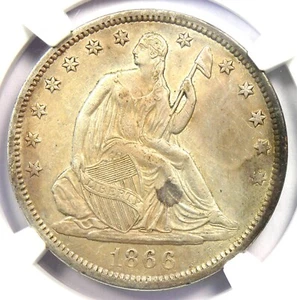 1866-S No Motto Seated Liberty Half Dollar 50C - NGC AU Detail - Rare NM Variety - Picture 1 of 6