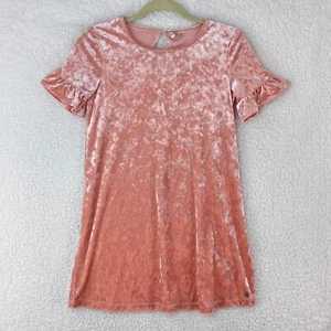 Roxy Peach Crushed Velvet Dress Youth Girls Short Flutter Sleeves Size Large - Picture 1 of 17