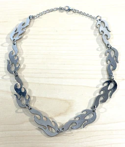 Womens SilverTone Flame Hip Hop Punk Streetwear Choker Necklace w/ Lobster Clasp - Picture 1 of 9