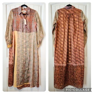 Burning Torch Upcycled Silk VIVIENNE SHIRTDRESS Button Down Dress XS - Picture 1 of 5