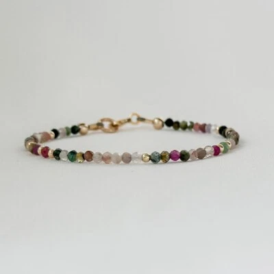 Brazalete Natural Multi Turmalina 2-3MM Facetado Redondo Pequeño Piedras Preciosas Cuentas 6-8" Foto 1 de 4