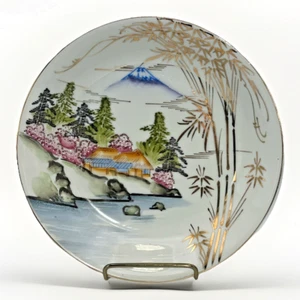 Vintage Kutani handbemalt Porzellan 7,5" Salatschüssel Berg Fuji Bambus bunt Japan - Bild 1 von 3