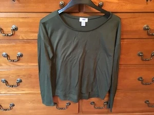 Old Navy Pullover Scoop Neck Top Long Sleeve Olive Size Petite Small - Picture 1 of 2