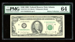 DBR 1990 $100 FRN Atlanta Fr. 2173-F PMG 64 Serial F38298019A - Picture 1 of 2