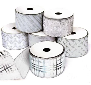 Christmas Ribbon Wired Silver Sheer Glitter Organza 36 Yards 6 Rolls - Picture 1 of 8