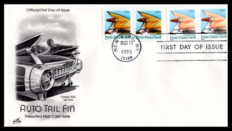 US FDC # 2908-2909 (10c) Auto Tail, 59 Caddy ArtCraft in pairs dark 1995, 9h959 - Image 1 of 1