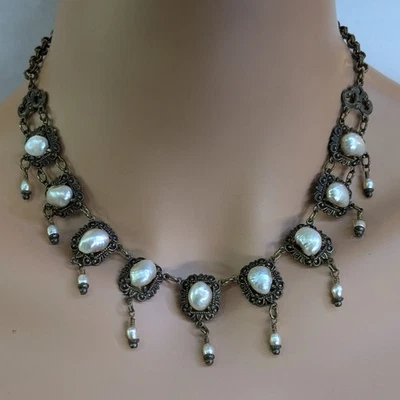 Collar y collar barroco de perlas de agua dulce vintage Jan Michaels tono bronce Foto 1 de 4