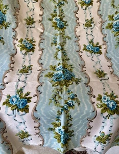 Vintage französisches Landhaus Rosen Blumenband Baumwollstoff ~ blau olivgrün - Bild 1 von 6
