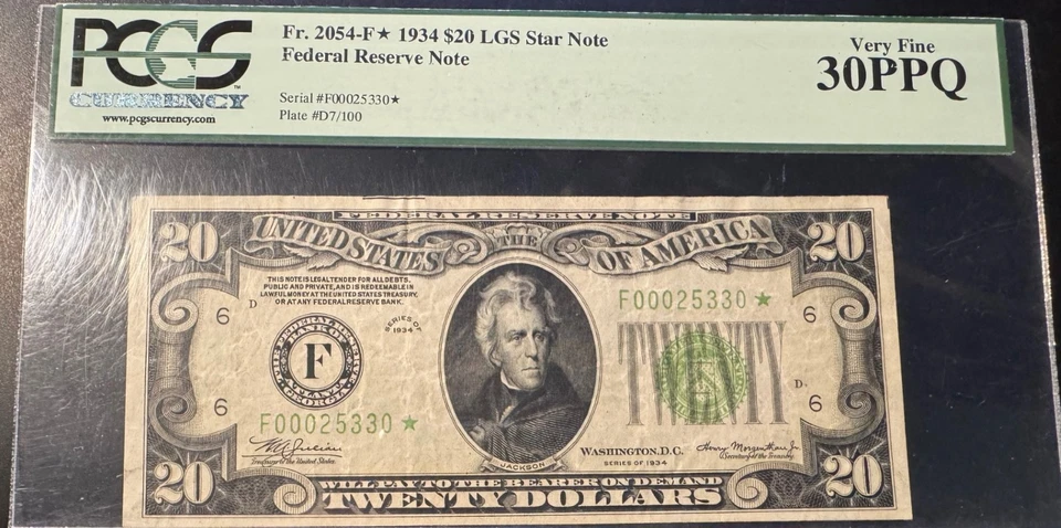 FR. 2054-F*LGS  1934 $20 TWENTY DOLLARS *STAR* FEDERAL RESERVE NOTE ATLANTA, GA - Image 1 of 2