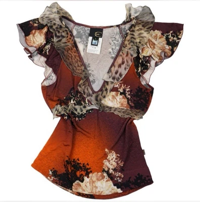 Top Roberto Cavalli Just Cavalli Vintage Estampado Floral Leopardo Y2k Foto 1 de 4