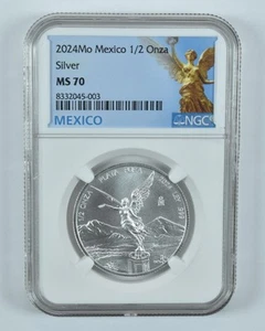 2024 Mo Mexico 1/2 Onza Silver Libertad MS70 NGC Mexico Label - Picture 1 of 5
