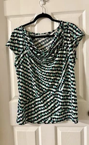 Liz Claiborne Blouse Scoop Neck XL Black, Turquoise & White - Picture 1 of 5
