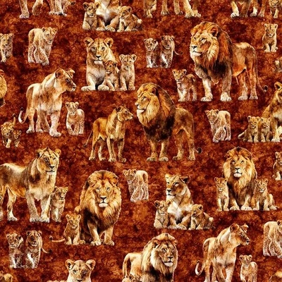 Tesoros acolchados - Rugido del orgullo - Familia del león por todas partes - Óxido, tela por comprar Foto 1 de 4