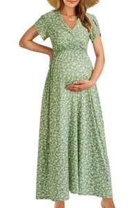 Summer Maternity Maxi Dress Wrap V Neck Baby Shower Nursing Dresses Breastfee... - Picture 1 of 5