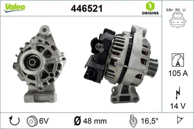 Alternatore per FORD Focus, Fiesta, C-Max e MAZDA 2 - (VALEO 446521) - 14V, 105A - Immagine 1 di 3