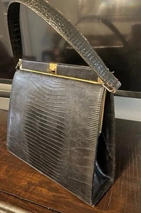 Vintage 1950s elegant Bellastone crocodile Kelly handbag - Picture 1 of 9