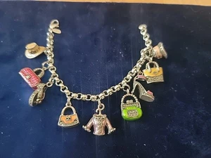 Vintage Judith Jack Sterlingsilber Bettelarmband 9 Enemal Schuh Handtasche Hut 7"   - Bild 1 von 8