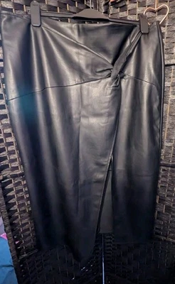 River Island Black Faux Leather,wrap style Skirt Size 18 New. - Image 1 of 4