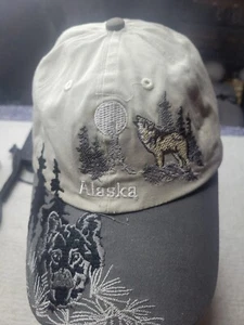Alaska Embroidered Ballcap Wolf Scene unbranded Strapback Tan And Brown - Picture 1 of 10