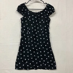 NWT Art Class Girls' XL 14 Black Cap Sleeve Linen Dress Smocked Back Floral - Picture 1 of 8