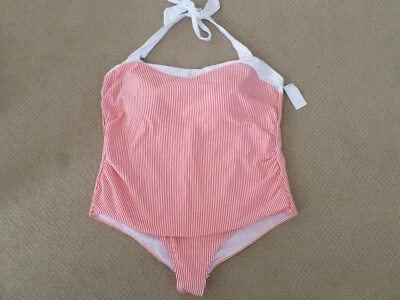 Basic Editions размер 24W красный и белый полоски цельный с бретелью через шею купальник новый с Ярлыками - Изображение 1 из 4