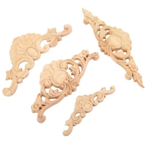 1/4pcs Solid Wood Applique Decal Furniture Decor Wood Carved Long Onlay Applique - Picture 1 of 11