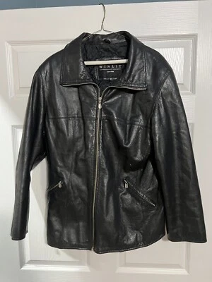 WINLIT Soft Leather Bomber Flight JACKET Mens Size L Black insulated zippered - Image 1 of 3