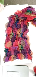 Multicolored Long Fall Scarf Bunched Gathered Hippie Retro Style - Picture 1 of 12