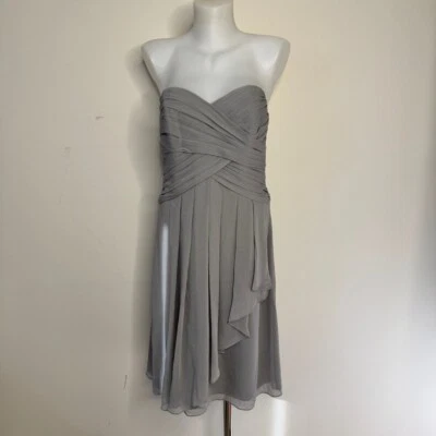 NWT David's Bridal F14847 Short Crinkle Chiffon Dress Front Cascade Mercury 10 - Imagem 1 de 4
