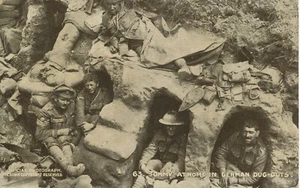 CEYLON 1921 George V 3 C VF postcard (RP WKI - Tommy at home in German Dug-Outs) - Picture 1 of 2