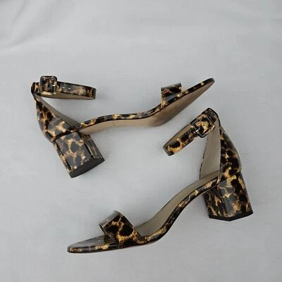 ANN TAYLOR Leopard Print Sandals Block Heel Sz 9M Patent Sexy Strappy - Image 1 of 4