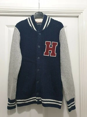 TOMMY HILFIGER AZUL MARINO MARL GRIS BLANCO RAYA ROJA H LOGO GRUESO PUNTO CARDIGAN  Foto 1 de 4