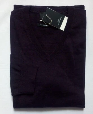 Herren Pullover L ca.52, XXL ca.54/56 Merinowolle 100% extrafein d.-lila V-neck - Bild 1 von 4