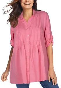 Woman Within Tunic Shirt Top PINK Pintucked Plus Sizes 16/18 to 44/46 - Picture 1 of 3