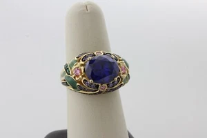 Victoria Weick Gold Vermeil Sterling Silver 925 Dragonfly Tanzanite Enamel Ring - Picture 1 of 10