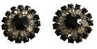 Weiss clip on Earrings Round Black Clear Halo Rhinestone Crystal vintage jewelry