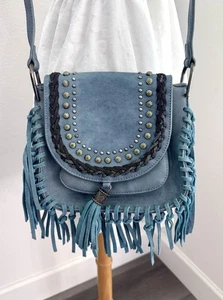 Cartera Bandolera Montana West Bordada Turquesa Flecos Cuero Caballo Sillín - Imagen 1 de 16